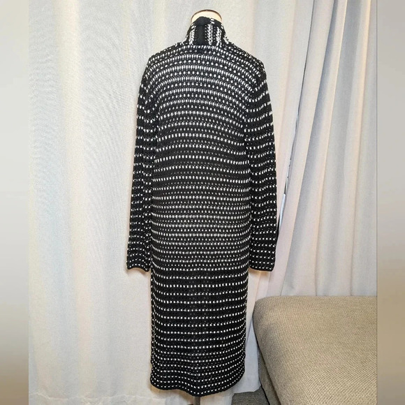 St. John Cardigan Duster Knit Black White Wool Cotton Long Sweater Small - Picture 4 of 9